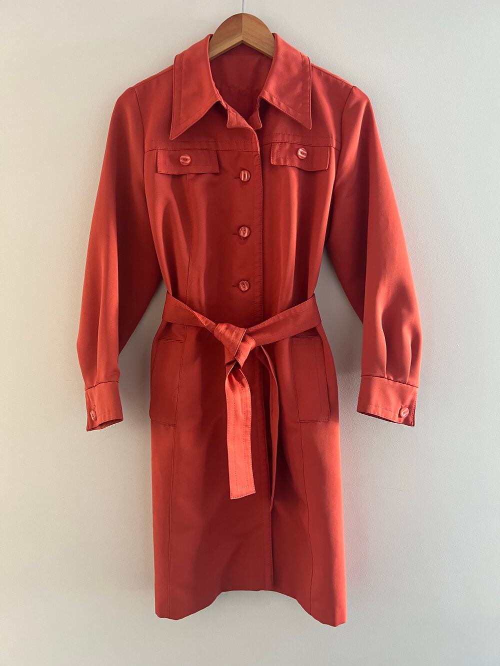 Vintage Forecaster Boston Button Down Trench Coat w Belt Tie Salmon Pink Sz 9/10